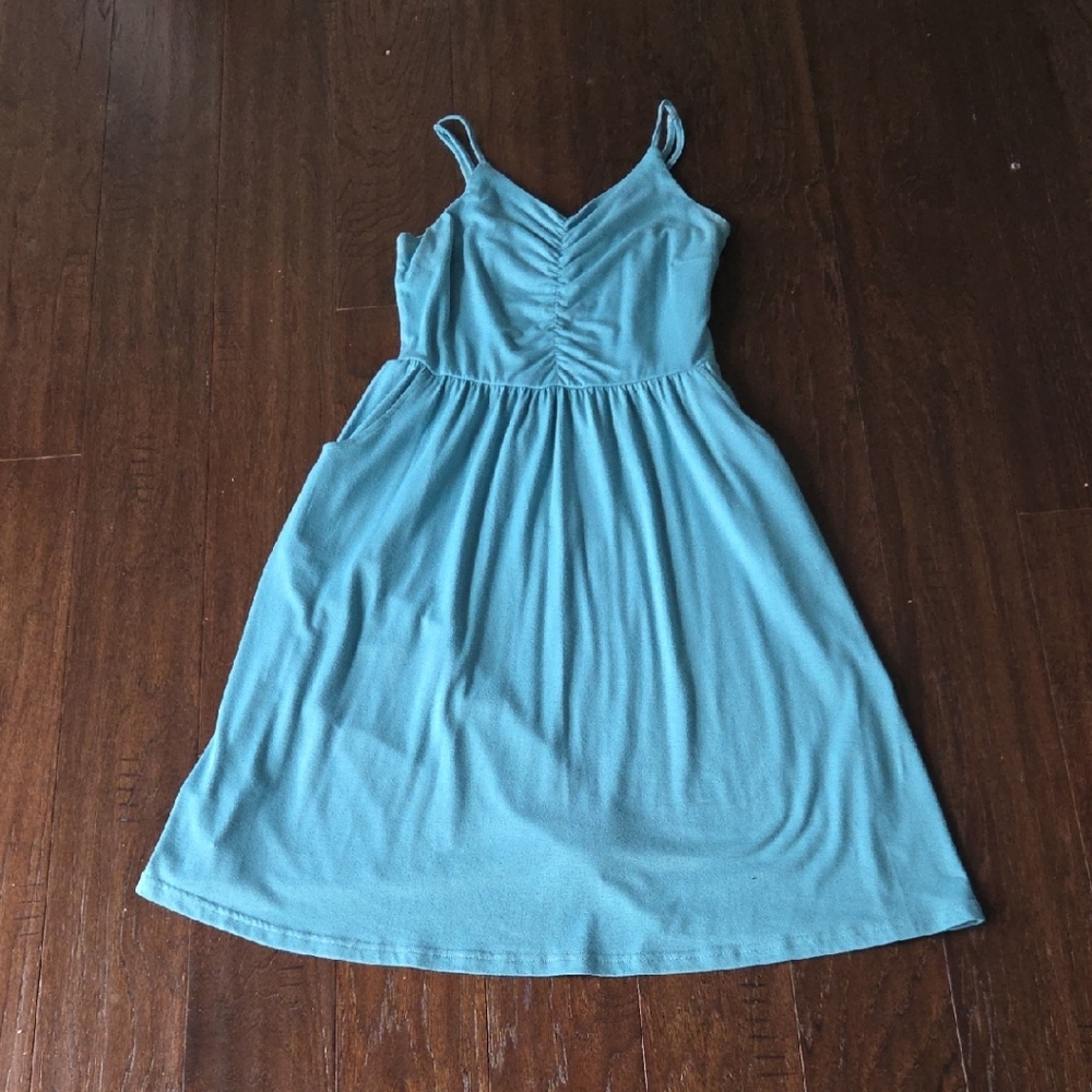 Teal spaghetti strap dress with pockets